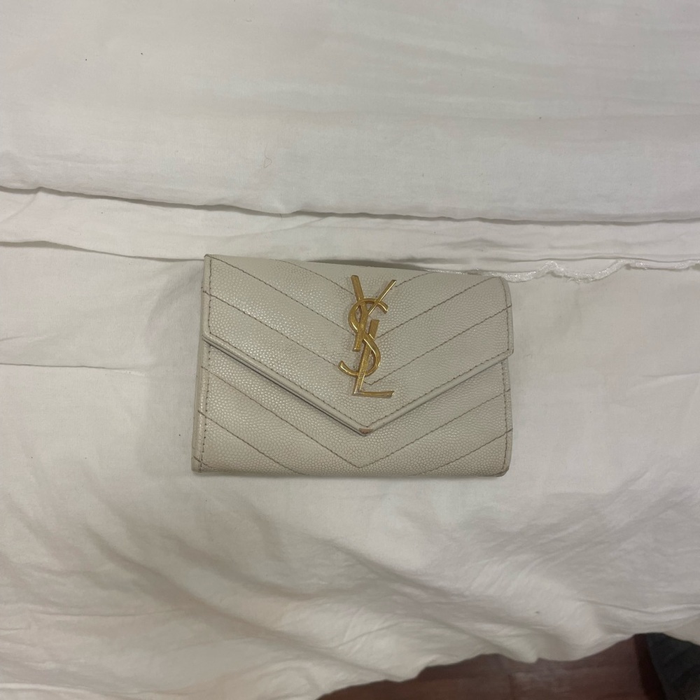 Yves Saint Laurent Beige Wallet with Gold Logo